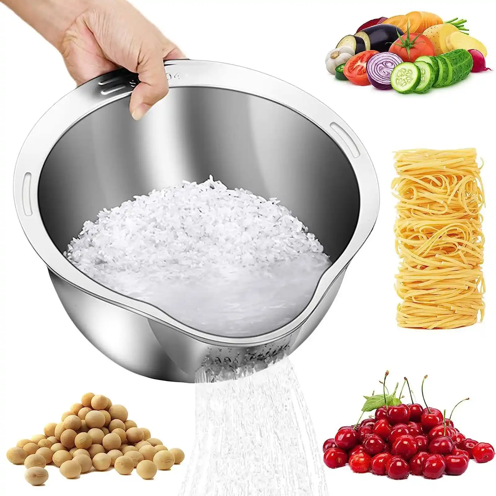 Rice Washing Strainer Bowl