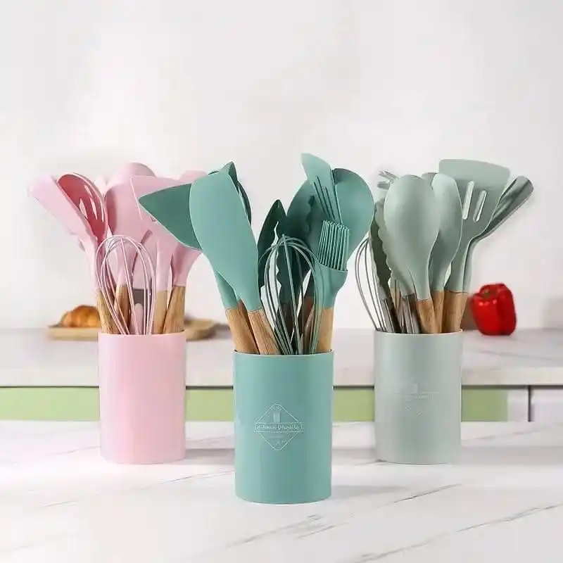 12pcs Wooden Silicone Kitchen Utensil Nonstick S
